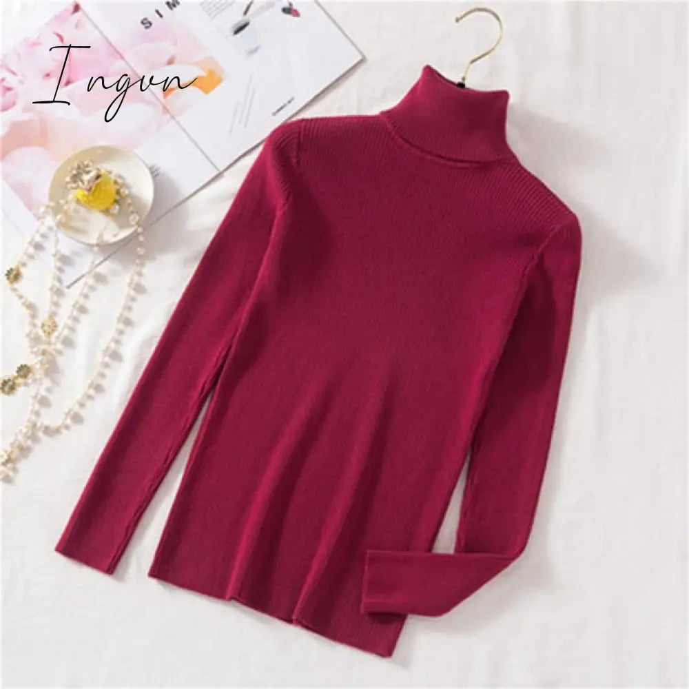 Ingvn - Autumn Winter Knitted Sweater Pullovers Turtleneck Sweater for Women Long Sleeve White Black Soft Female Jumper Clothing