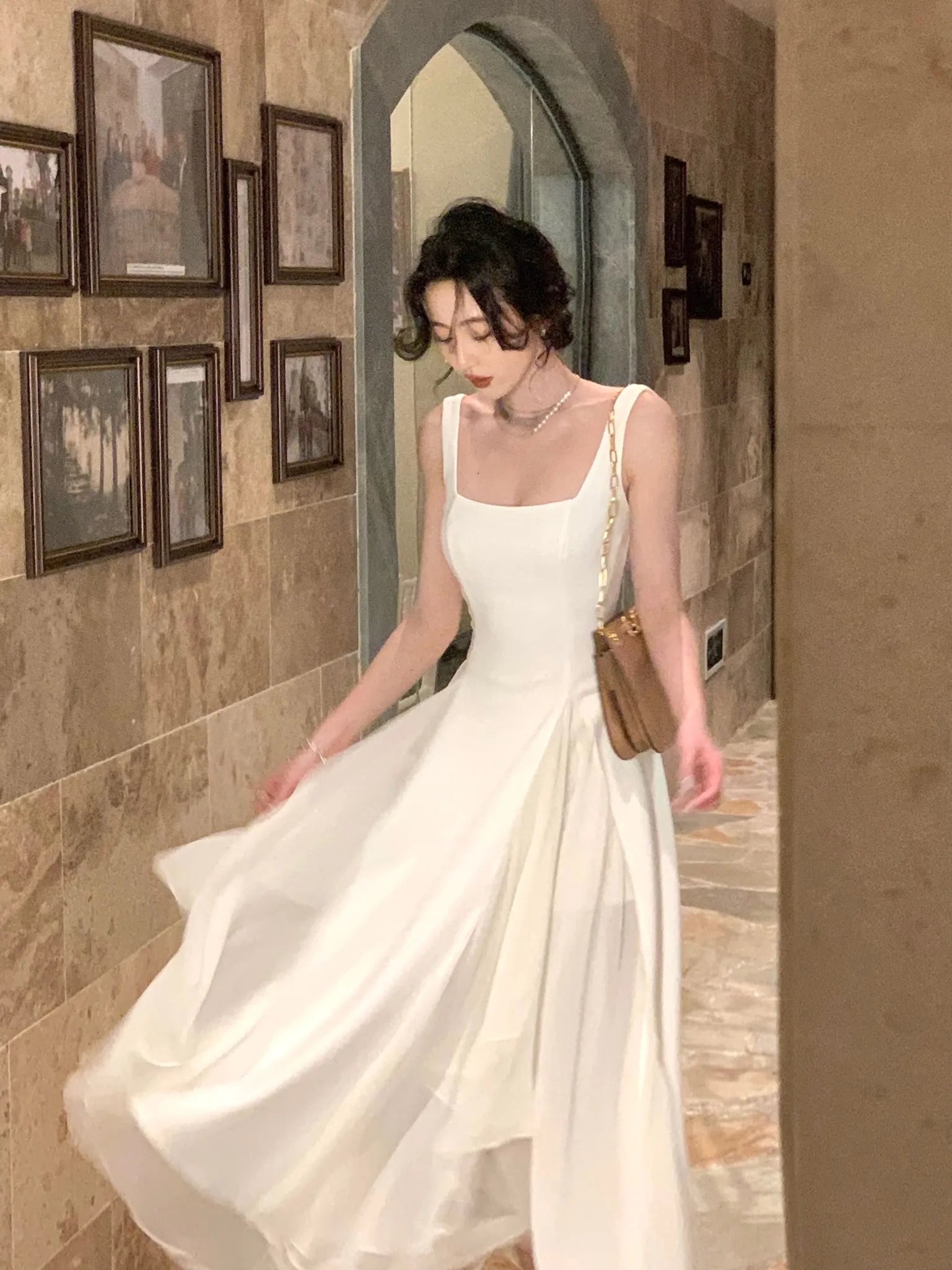 Elegant Sleeveless Female A-line Dress Summer Ladies Vestidos Spaghetti Strap Slim Waist Mesh Patchwork Women Dress