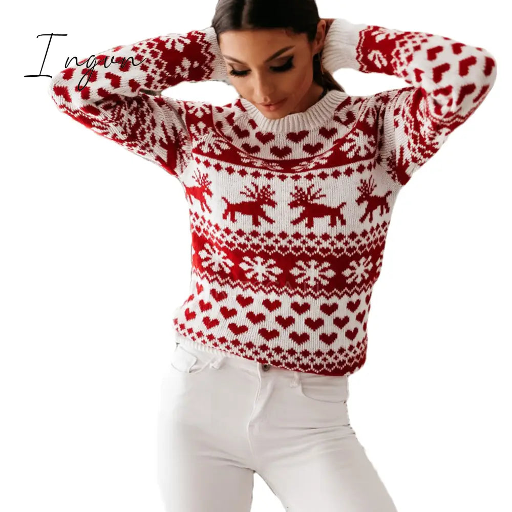 Ingvn - Fashion Autumn Winter Long Sleeve Loose Christmas Dresses Ladies Christmas Print A-line Mini Dress tops New Women