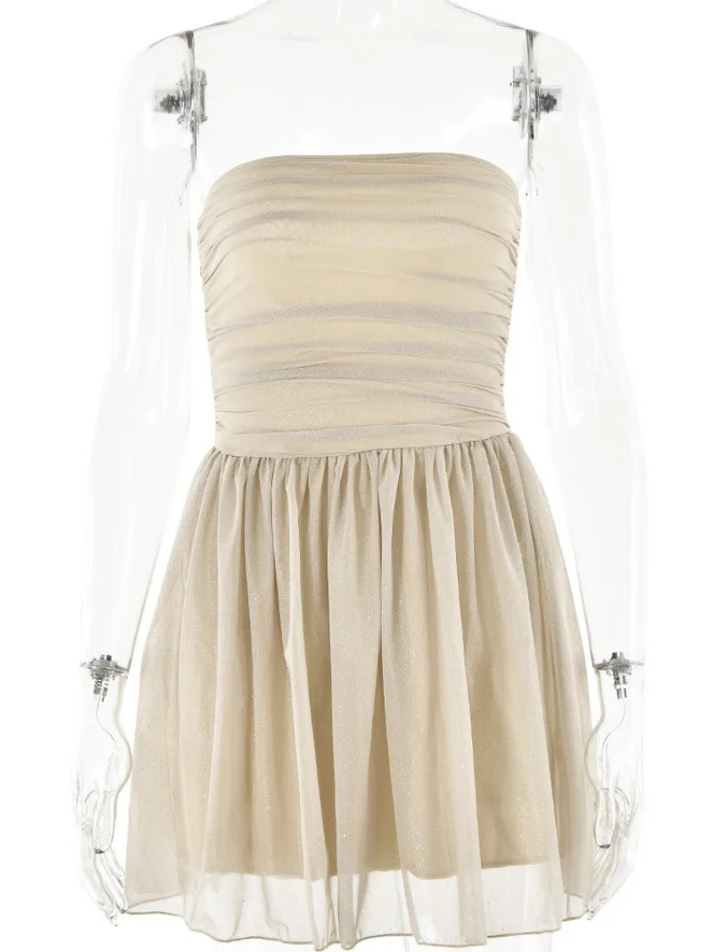 Ingvn  Sexy Strapless Tunics Bandage A-line Birthday Party Dress Women's Sleeveless High Waist Backless Zip-up Short Evening Dresses