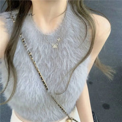 Ingvn - Sexy Plush Crop Tops Women Vintage Y2k Clothes Knitted Tank Top Sleeveless Club Party Outfits Korean Fashion New