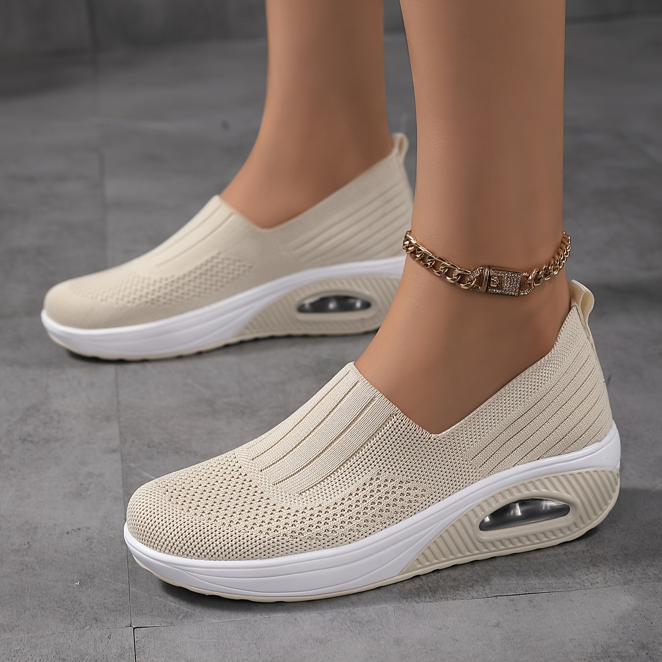 Fashionable Womens Knit Sneakers - Ultra-Comfortable Air Cushion Platform - Lightweight Slip-on Design - Perfect for Outdoor Walking & Daily Wear - Durable Footwear