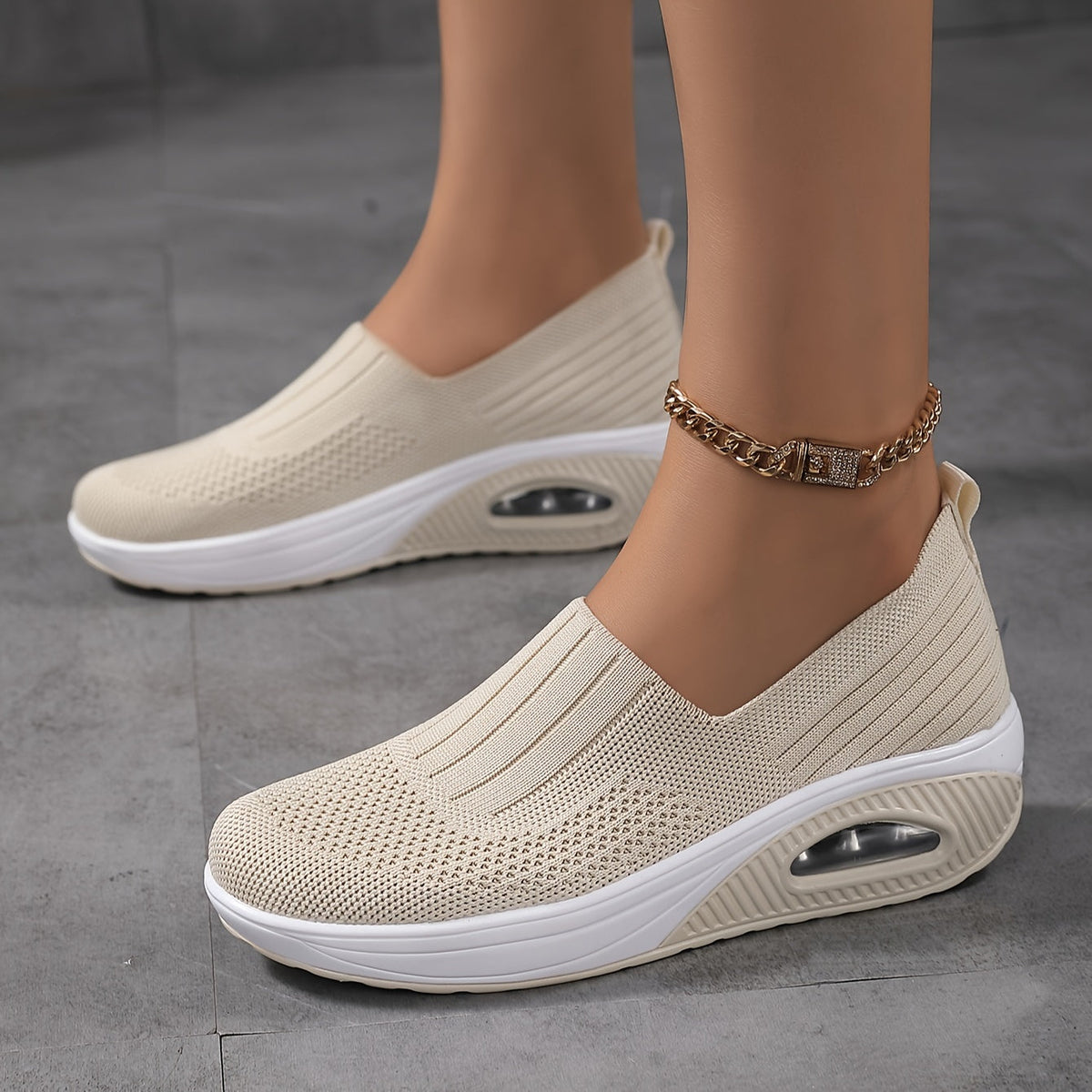 Fashionable Womens Knit Sneakers - Ultra-Comfortable Air Cushion Platform - Lightweight Slip-on Design - Perfect for Outdoor Walking & Daily Wear - Durable Footwear
