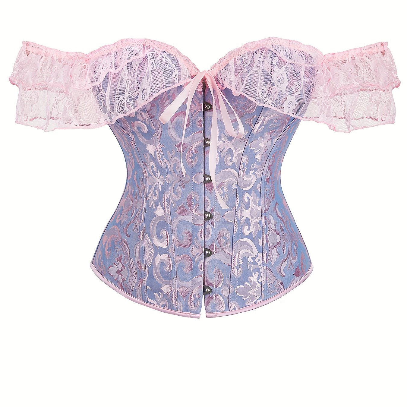 Romantic Lace Stitching Corset Bustier - Firm Tummy Control Body Shaper with Adjustable Lace-Up - Elegant Jacquard Fabric Womens Lingerie & Premium Shapewear