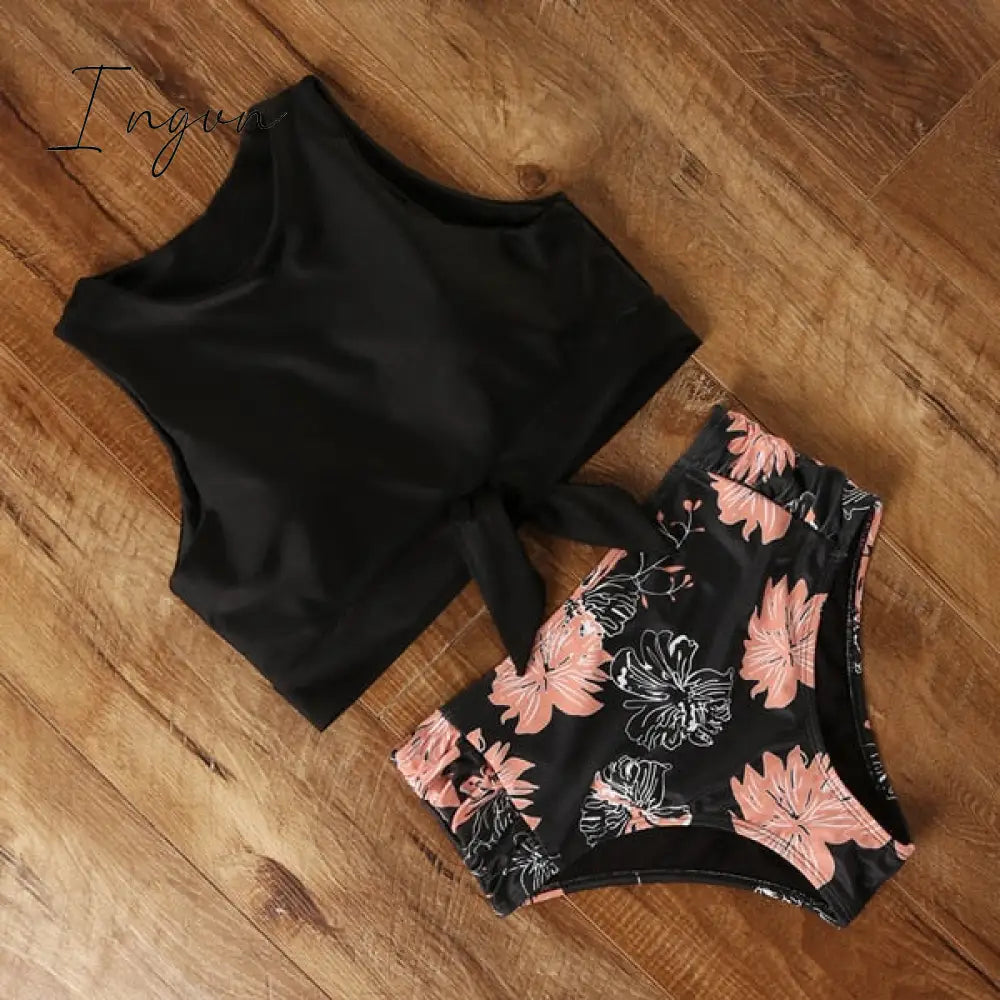 Ingvn - High Waist Bikini Leopard Swimsuit Women Bikini Floral Swimsuit Print High Neck Bikini Push Up Swimwear Snake Bathing Suit