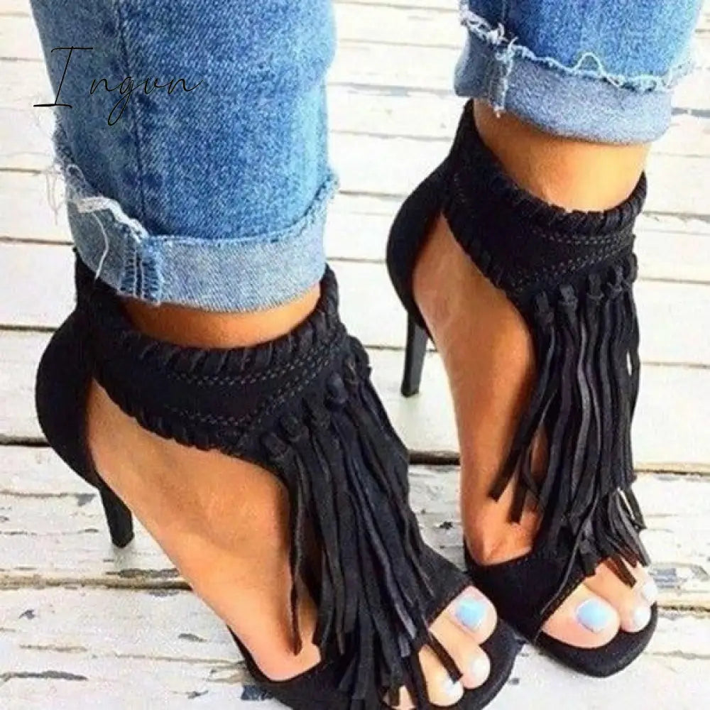 Ingvn - Fashion Open Toe Tassels Ankle Ladies Sandals