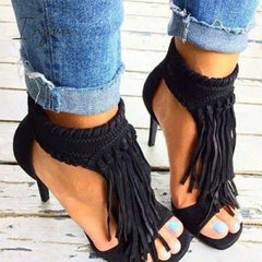 Ingvn - Fashion Open Toe Tassels Ankle Ladies Sandals