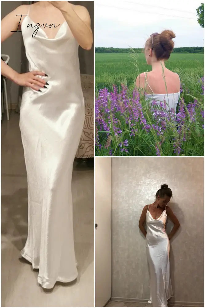 Ingvn - Summer Dresses For Women Sexy Spaghetti Strap Backless Summer Dress Women Satin Lace Up Trumpet Long Dress Elegant Bodycon Party Dresses