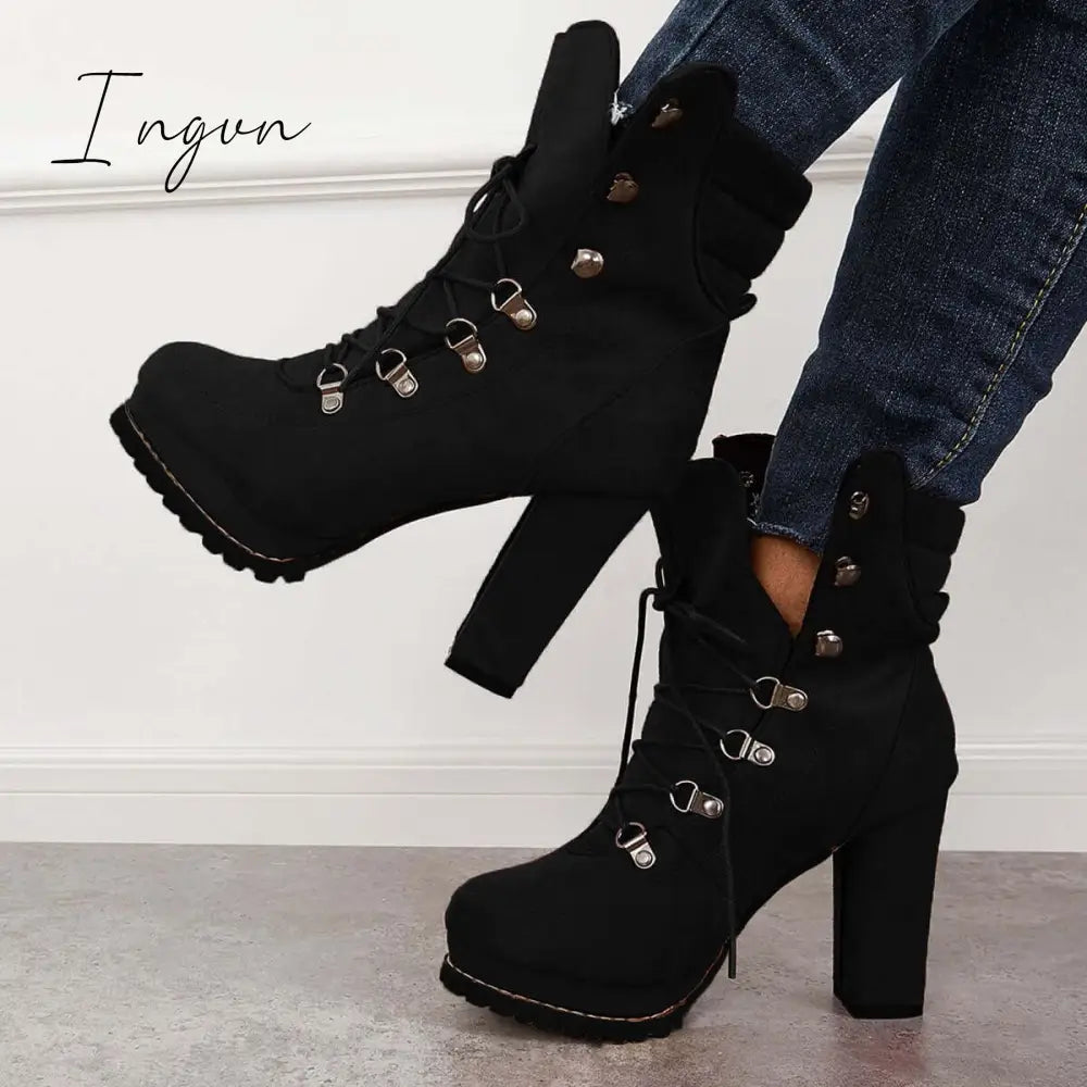 Ingvn - Non Slip Chunky Platform High Heel Boots