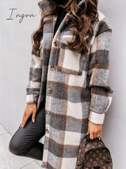 Ingvn - Selling Women's Autumn Coat Fashion Long Section Casual Warm Lattice Woolen Winter Jacket Banquet Trend Lapel Women's Windbreaker