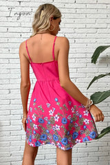 Ingvn - Floral Spaghetti Strap Mini Dress