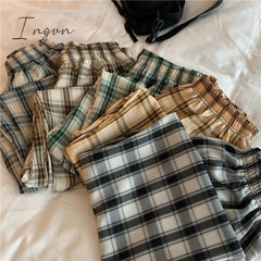 Ingvn - Vintage Plaid Pants Women High Waist Plus Size Wide Leg Casual Female Trousers Summer Joggers Clothes Streetwear Girl Pants