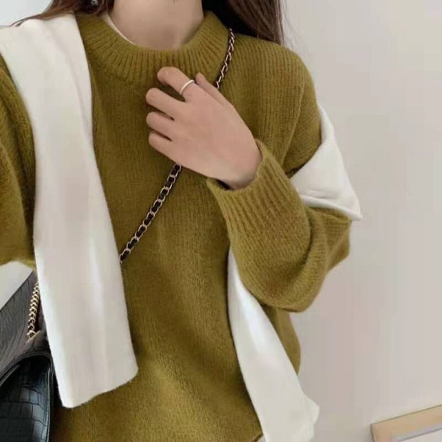 Cashmere Elegant Women Sweater Oversized Knitted Basic Pullovers O Neck Loose Soft Female Knitwear Jumper