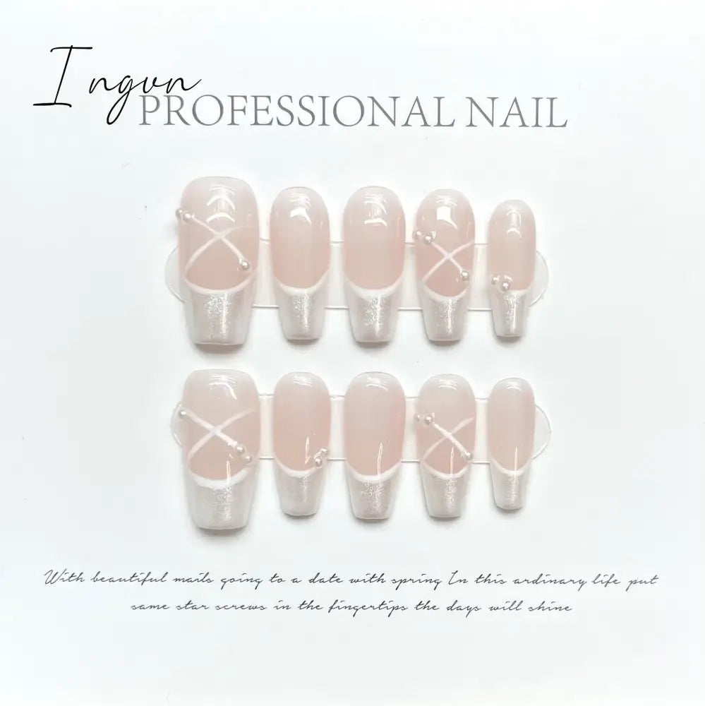 Bow Ice Translucent Sense Handmade Wearable Fake Nail Gradient AB Asymmetric Almond False Nails Trim Nail Shape Nail Decoration
