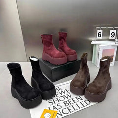 Ingvn  Winter Women Stretch Modern Boots Casual Short Booties Ladies Platform Wedges High Heels Shoes