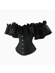 Elegant Black Ruffle Sleeve Corset Top – Chic Lace-Up & Stretch Bustier, Polyester Shapewear with Exaggerated Ruffle Detail for Women