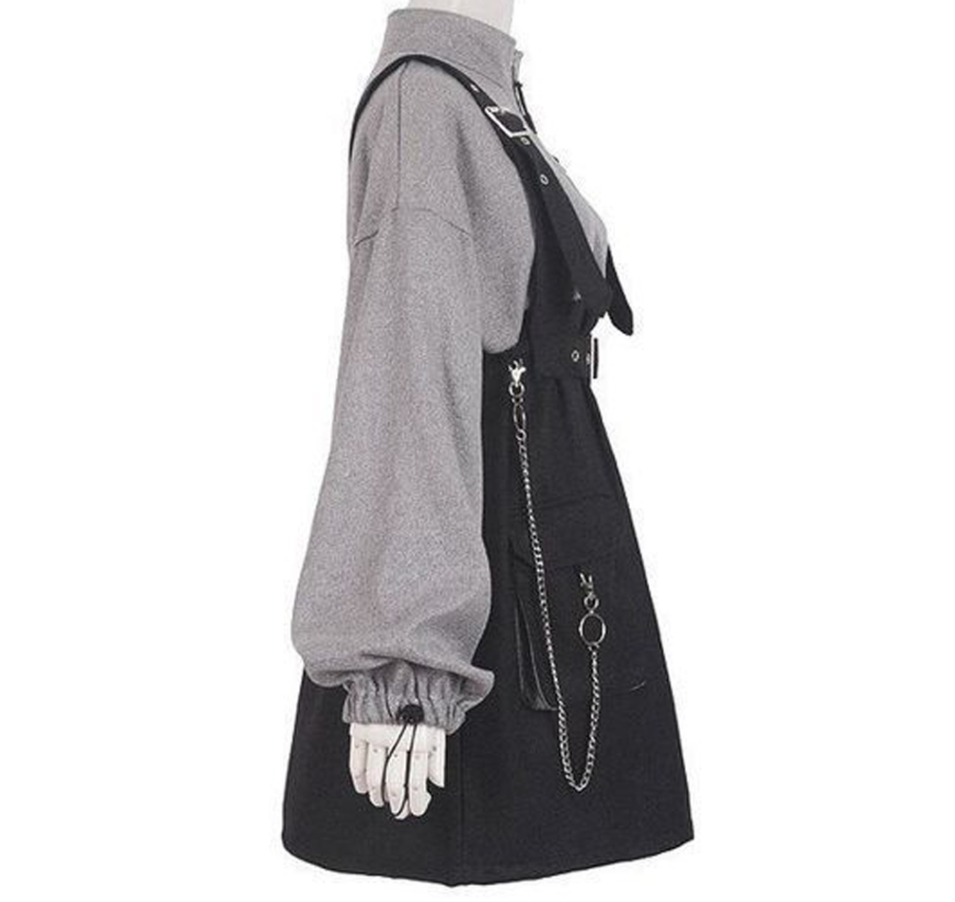 Gothic Girl High Waist Punk Mini Dress Vintage Women Dress Long Sleeve Hat Collar Fashion Sexy Lolita Black Dress Plus Size