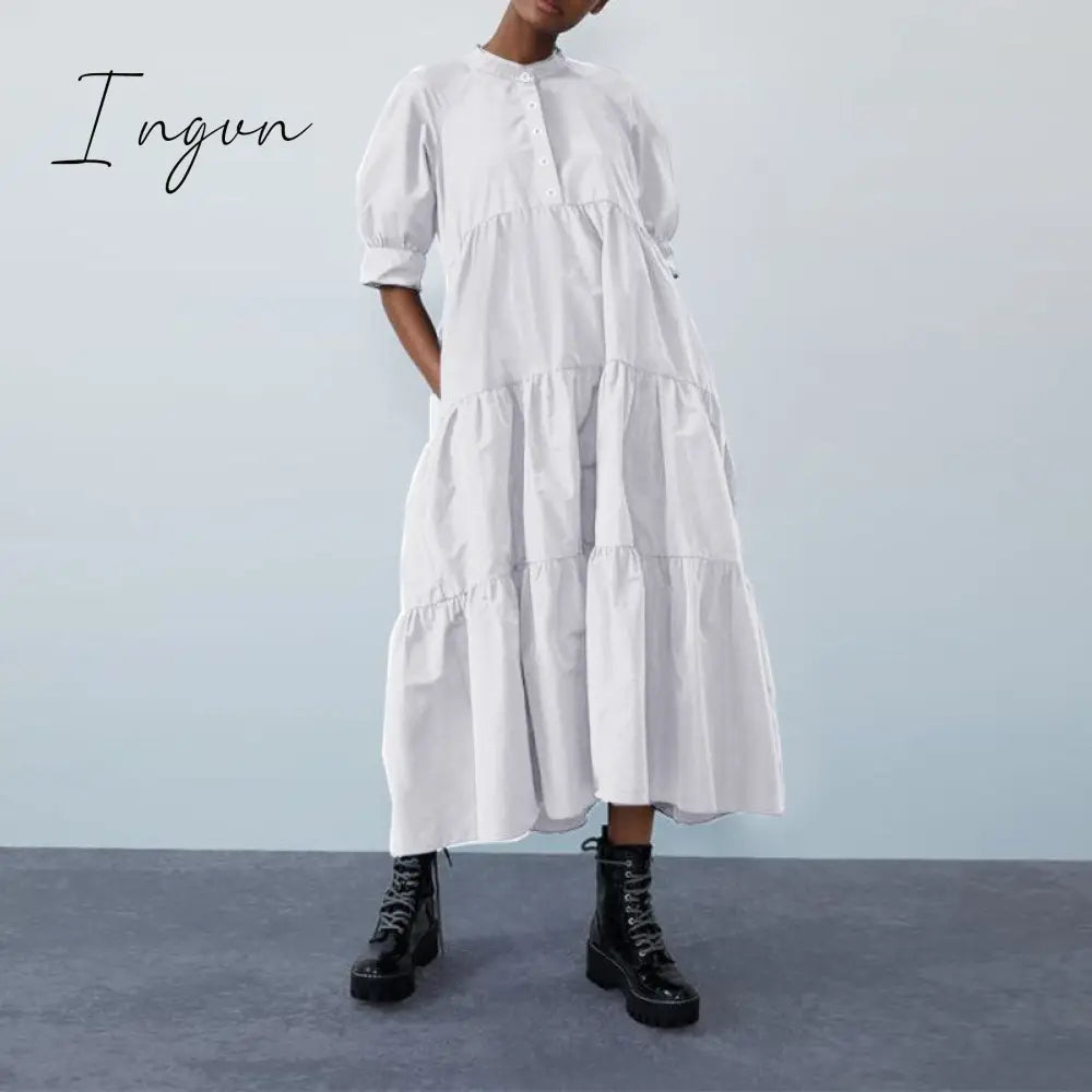 Ingvn - Summer Dress Elegant Party Mid-Calf Dress Women'Summer Sundress Bohemian Beach Sundress Casual Vestido Plus Size