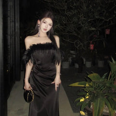 White Formal Dress High-end Luxury Niche French Temperament One Shoulder Dress Women's Autumn Birthday Gift Solid Color Dresses