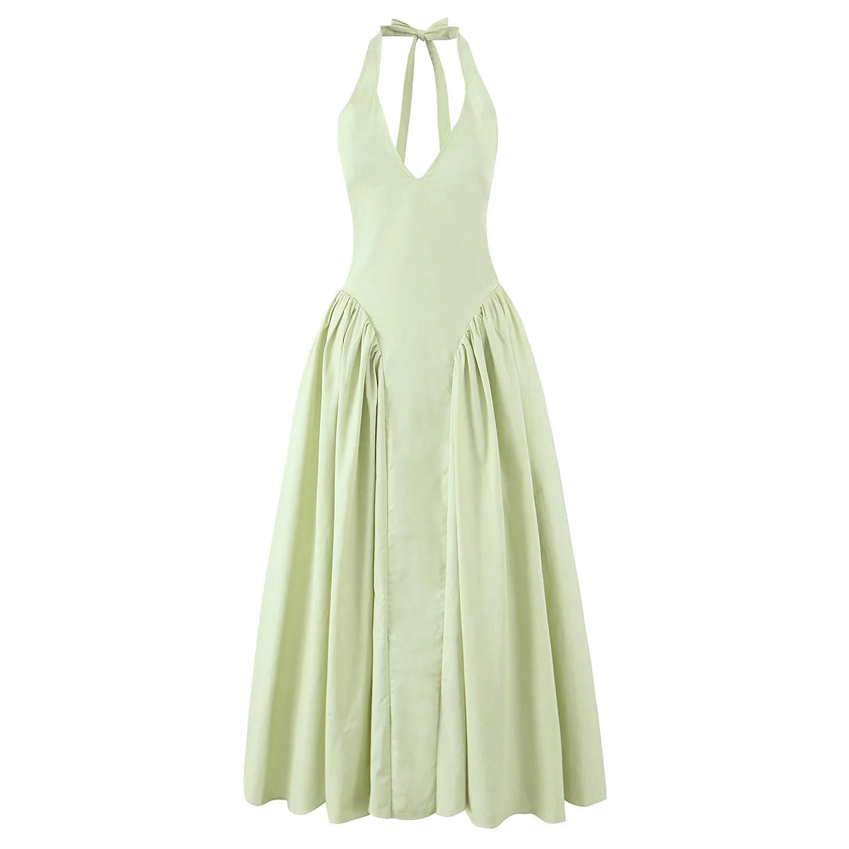New Elegant Blue Halter Midi Long Dress Women Sexy Backless Deep V Neck Low Waist A-line Summer Dresses Party Robe