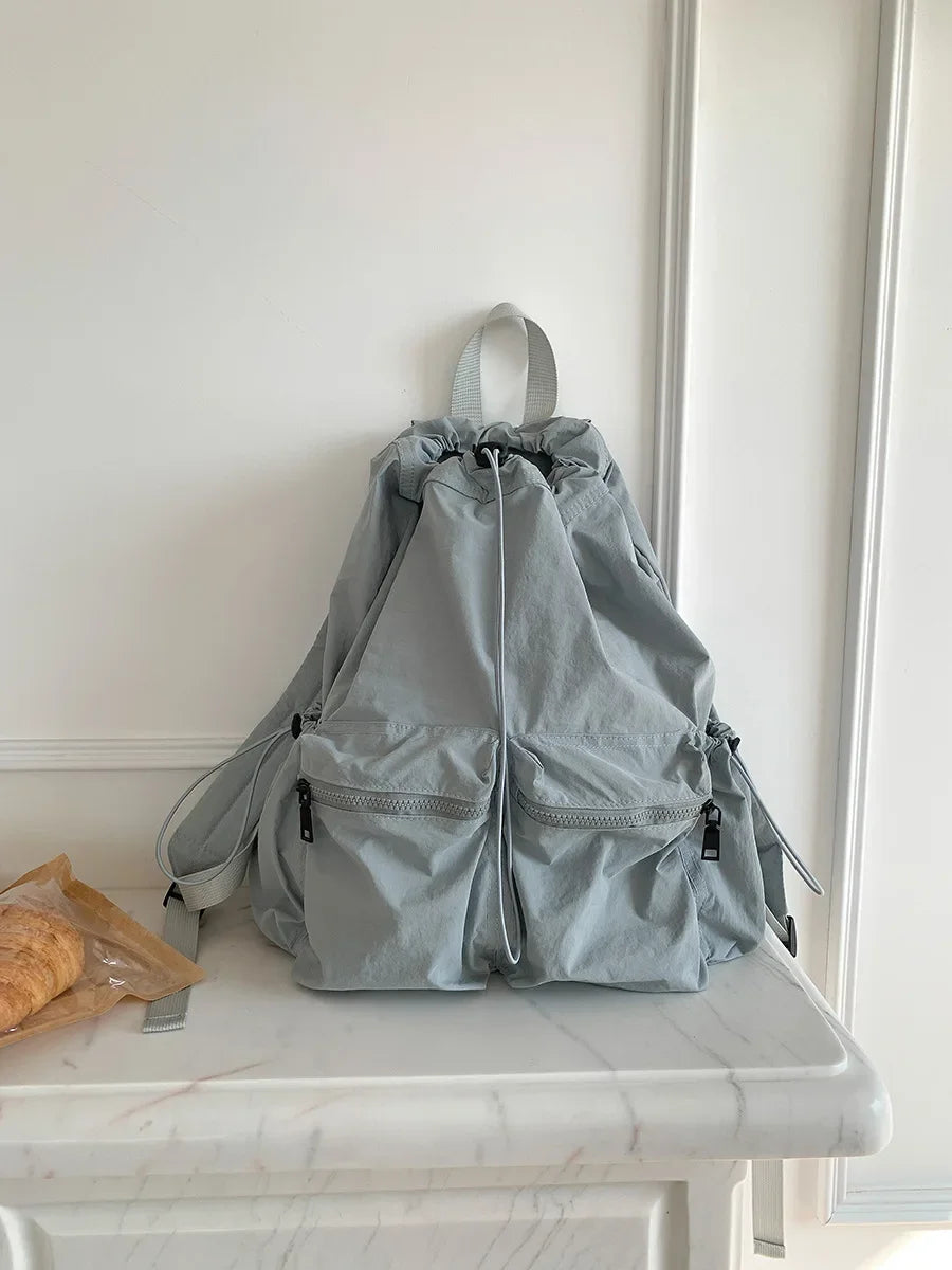 Ingvn  Light Drawstring Pocket Women Backpack Nylon School Laptop Girls Backpack Causal Korean Style Travel Backpacks for Women Bag