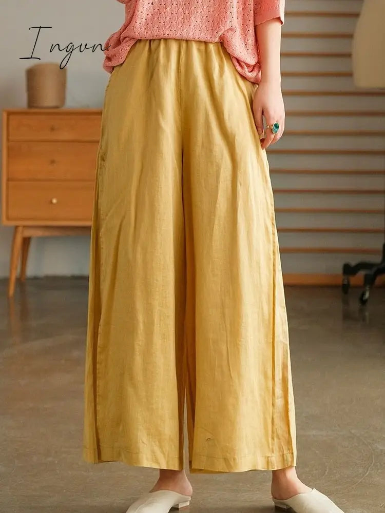 Ingvn - Women's Summer Korean Fashion Wide-leg Ninth Pants New Simple Loose Ankle-Length Trousers Ladies Solid Color Straight Sweatpants