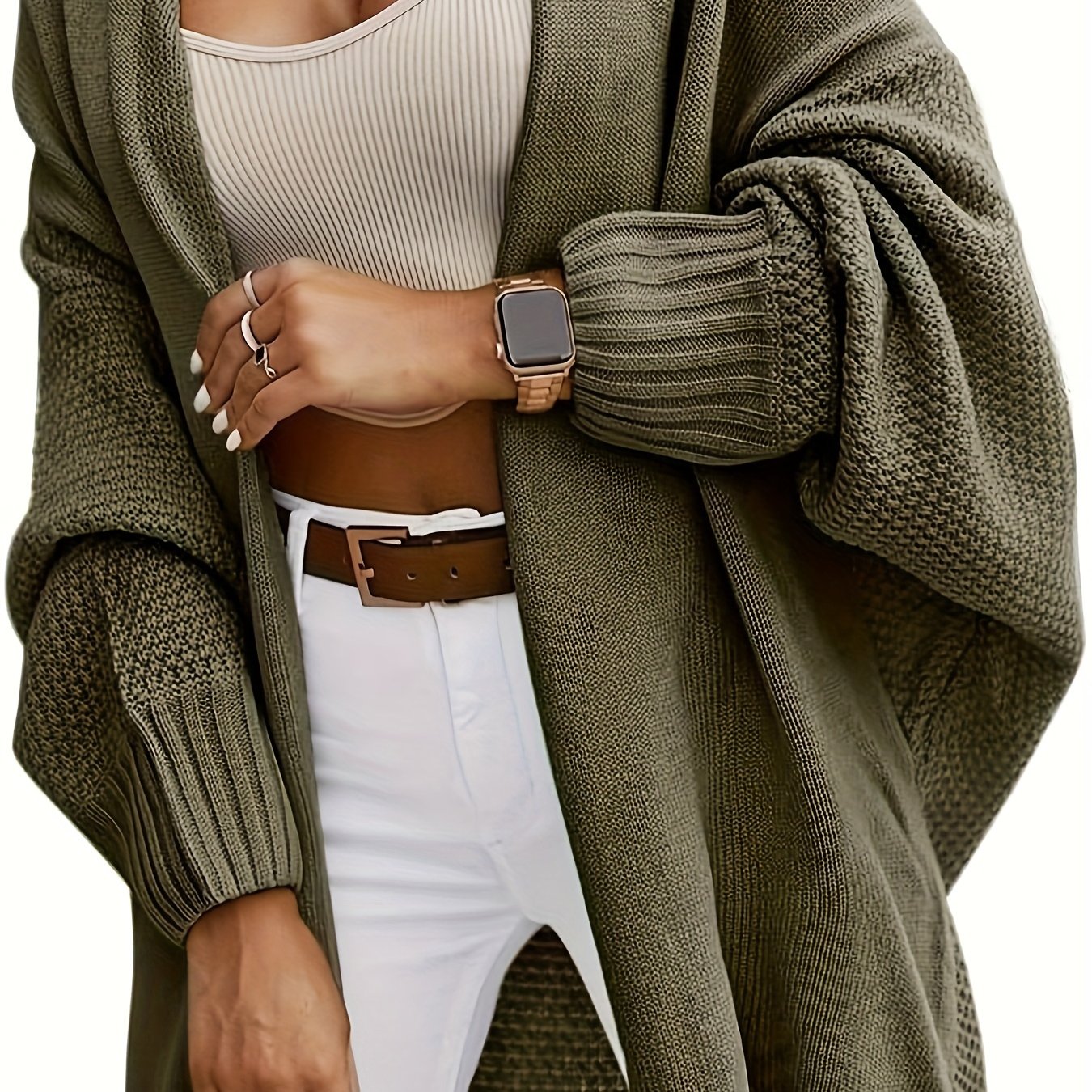 Cozy Oversized Long Cardigan Sweater - Women's Knit Outerwear for Fall 2024 - Open Front, Batwing Sleeve, Soft and Warm