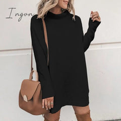 Ingvn - Fashion Dress Women Elegant Chic Solid Color Women's Dresses Office Soft Slim Dresses Female Turtleneck Woman Clothes Plus Size