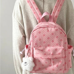 INGVN  Mini Japanese Sweet Floral Print Backpack Casual Y2k Aesthetic Preppy Schoolbags Women Kawaii All Match Backpacks for Students