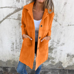 Autumn and winter single-breasted solid color lapel pocket double-sided cashmere mid-length coat for women