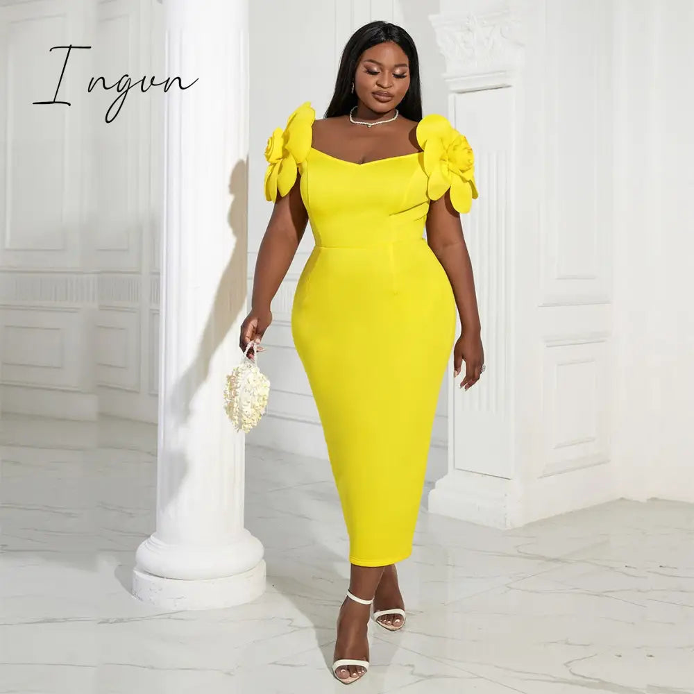 Ingvn - Formal Dress for Women Evening Party Flower Applique Sleeveless Elegant Long Dresses Night Out Wedding Guest Gown 4XL