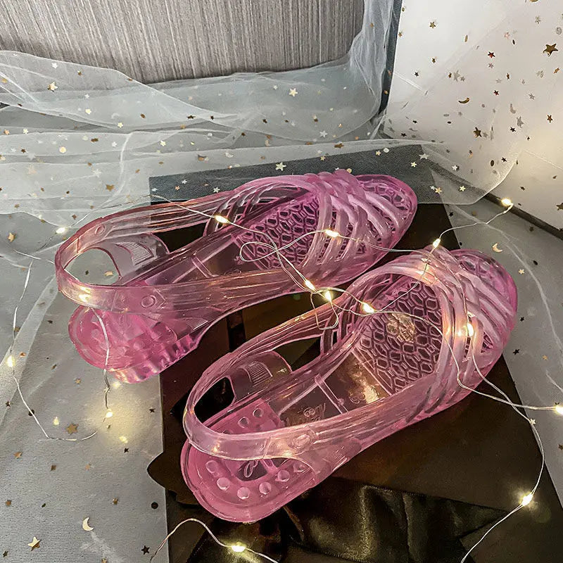 Ingvn  Sandals for Women with Low Heels Footwear Plastic Ladies Shoes Crystal Summer  Outdoor Jelly Pvc Trend Korea on Offer Casual
