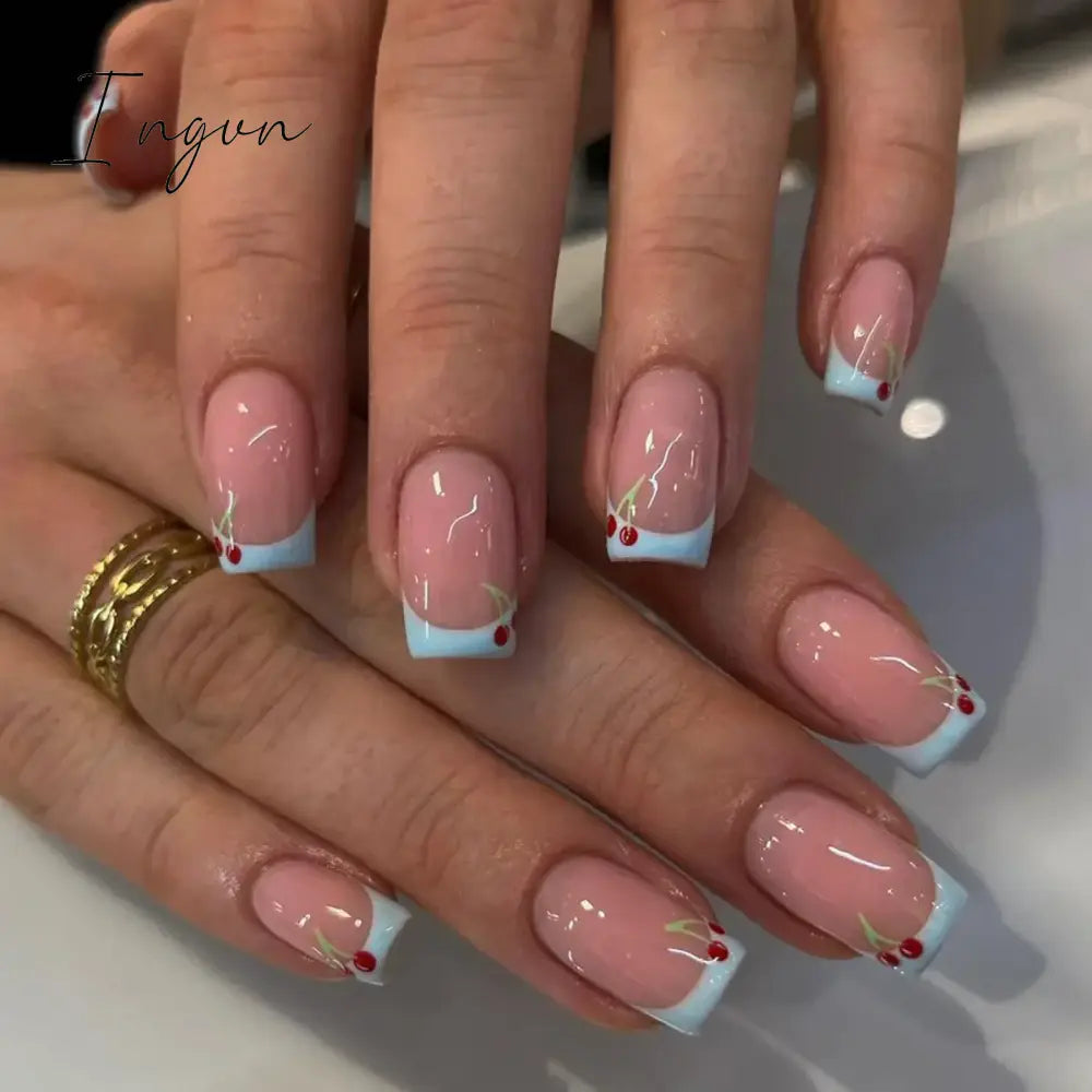 24Pcs French Tip  Press on Nails Short Coffin False Nails Simple Wearable Fake Nails Frosted Full Cover Press on Nail Tips Art