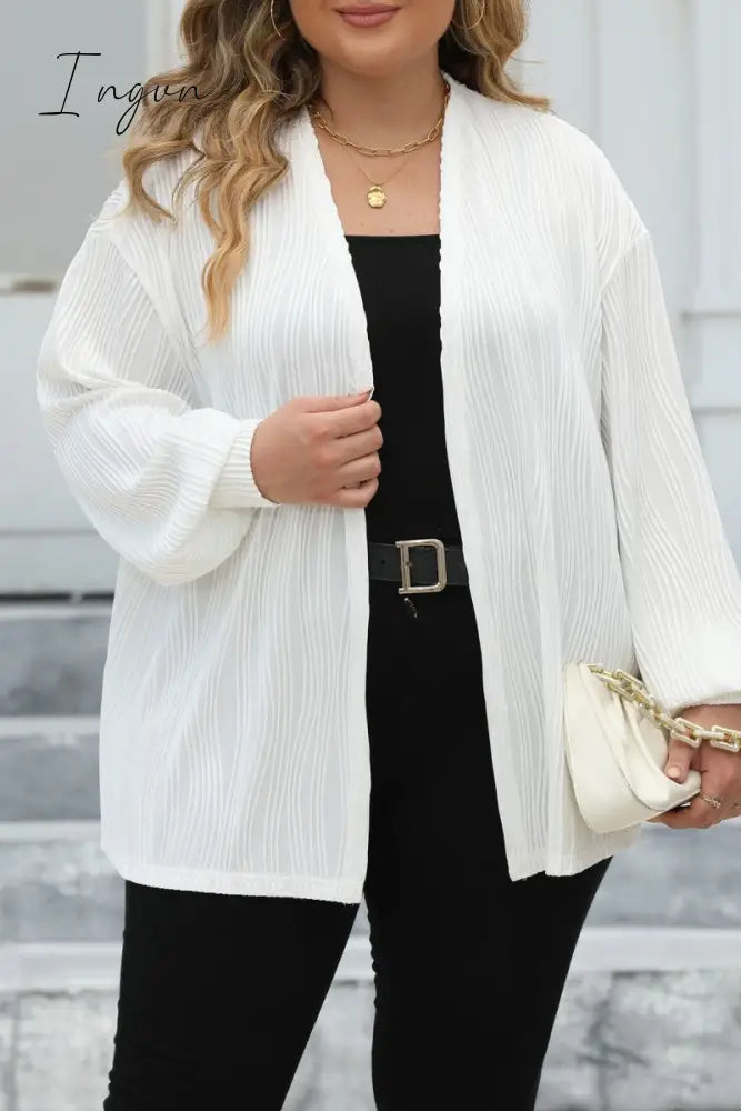 Ingvn - Casual Solid Cardigan Plus Size Overcoat
