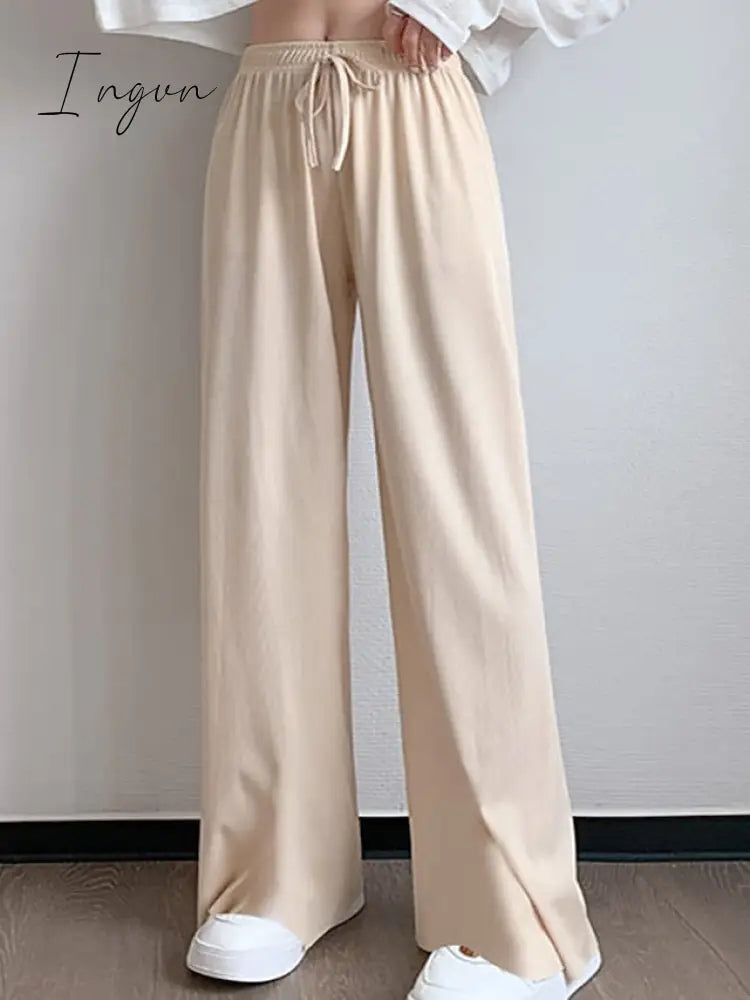 Ingvn - Women's Wide Leg Chinos Pants Trousers Black Pink Beige Streetwear Lightweight Casual Outdoor Causal Daily Full Length Comfort Plain S M L XL 2XL