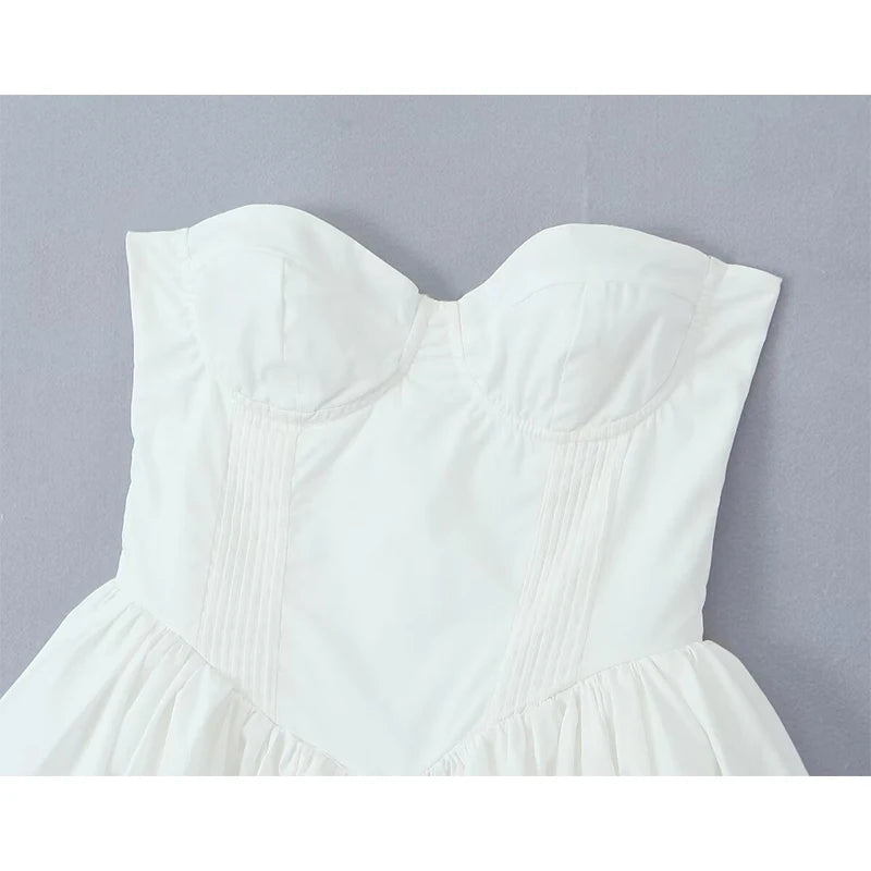 Summer White Mini Strapless Dress Sexy Elegant Fit and Flare Birthday Party Dresses Low Waist Cotton Women's Clothing