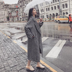 Ingvn - Retro Long Sleeve Lady Houndstooth Outwear Lapel New Casual Loose Coat Autumn Fashion Overcoat Jacket Streetwear Coat