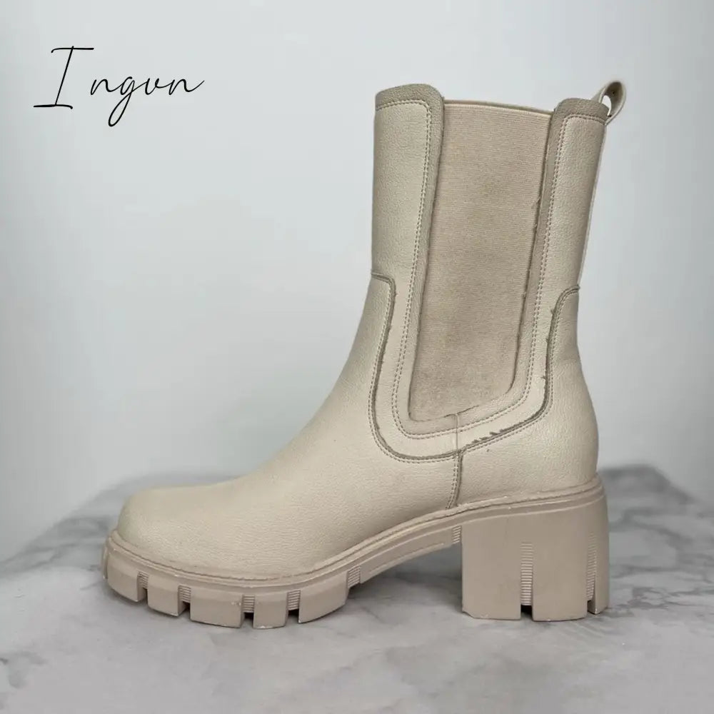 Ingvn - Women's Fashion Slip On Mid Calf Chelsea Boots