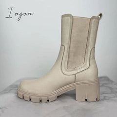 Ingvn - Women's Fashion Slip On Mid Calf Chelsea Boots