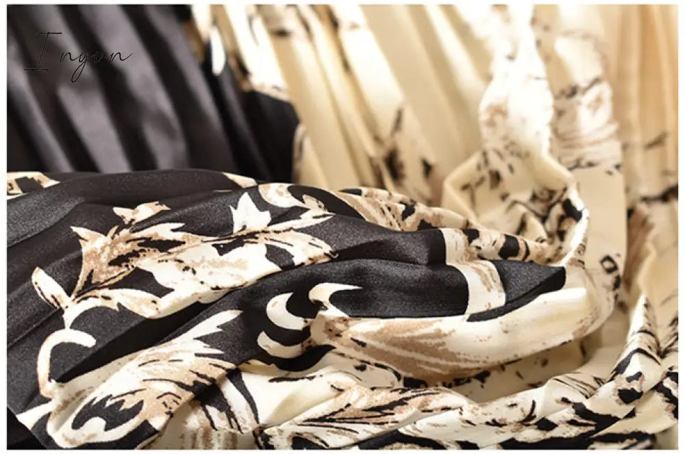 Ingvn - Vintage Long Dress Popular Full Sleeve Spring Fall New Loose A-Line Printed Leopard Pleated Women Dress Elegant Robe y1470