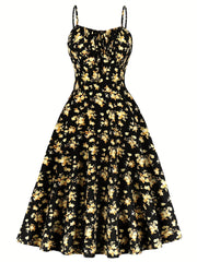 Vintage Chic Floral Print Sundress - Chic Tie Front, Timeless Elegance, Sleeveless Spaghetti Strap - Perfect Summer Womens Fashion Dress