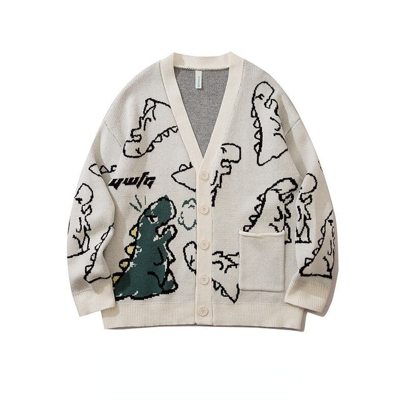 Oversized Cardigan Knitted Sweater Streetwear Loose Male Top Coat Hip Hop Sweater Cartoon Pattern Pullovers