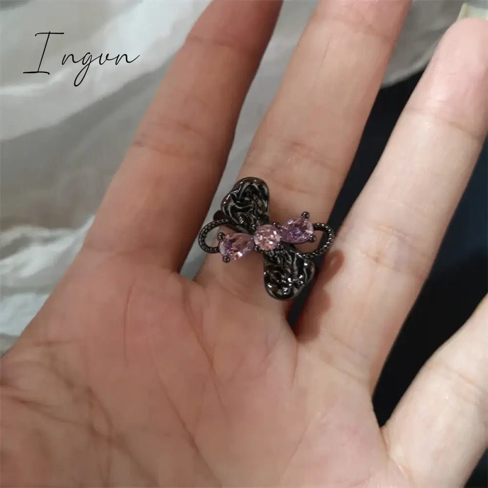 Fashion Gothic Animal Black Zircon Rings Y2K Star Crystal Opal Ring Goth Spider Butterfly Rings for Women Girl Aesthetic Jewelry