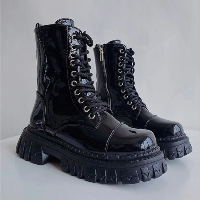 Ingvn  Short Shoes for Woman Combat Booties Punk Style Footwear Waterproof Women's Ankle Boots with Laces Lace-up Biker New Rock In Y2k