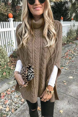Ingvn -  High Neck Loose Cable Knit Pattern Stitching Sweater(7 Colors)