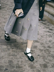 Korean Bead Half Skirt Vintage Preppy A-line Pleated Skirt Slimming Sweet Umbrella Skirts for Woman Faldas Para Mujeres