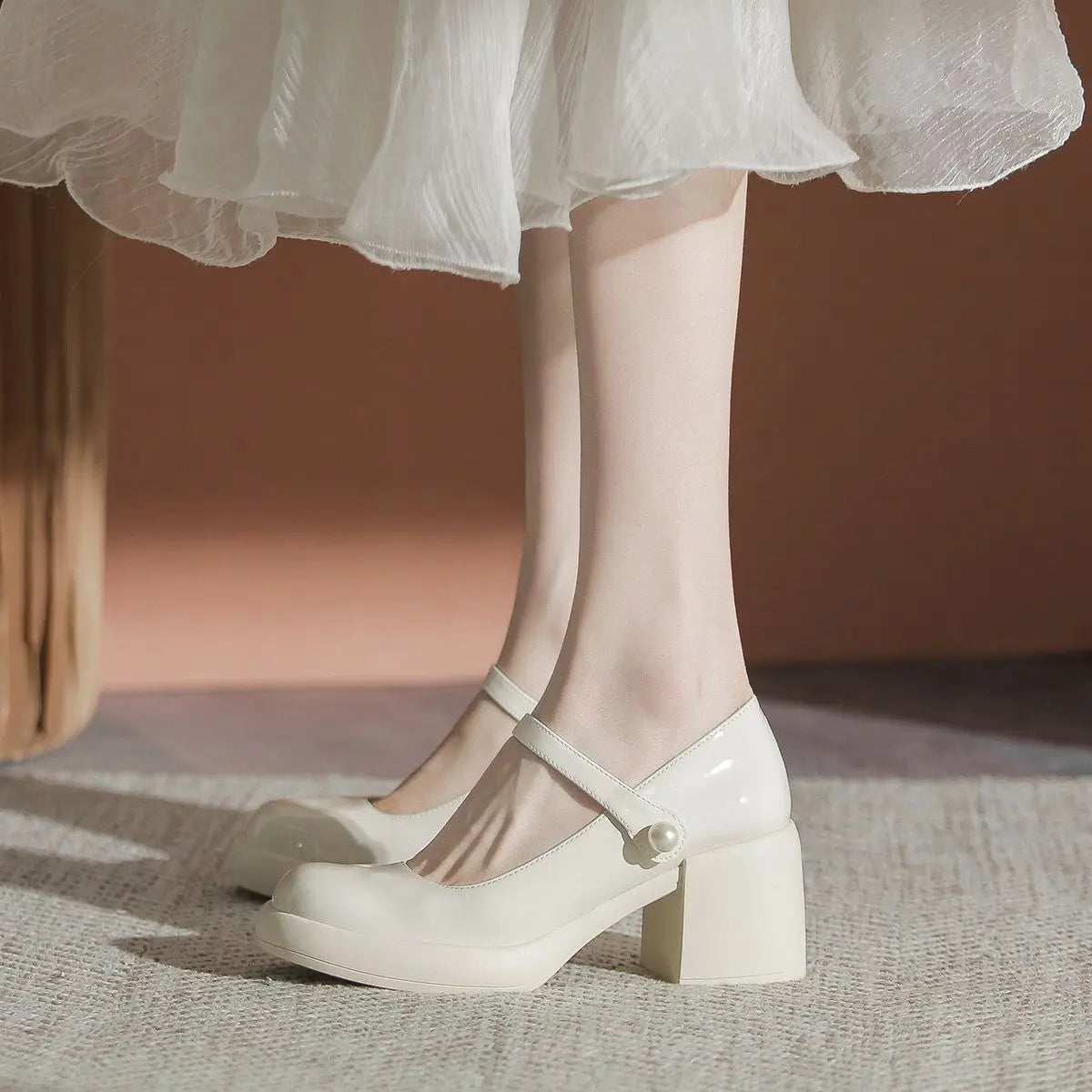 Ingvn  Shoes for Woman  with Medium Heels Gothic Women's Summer Footwear Japanese Style Lolita Pearl Round Toe Mary Jane Platform E