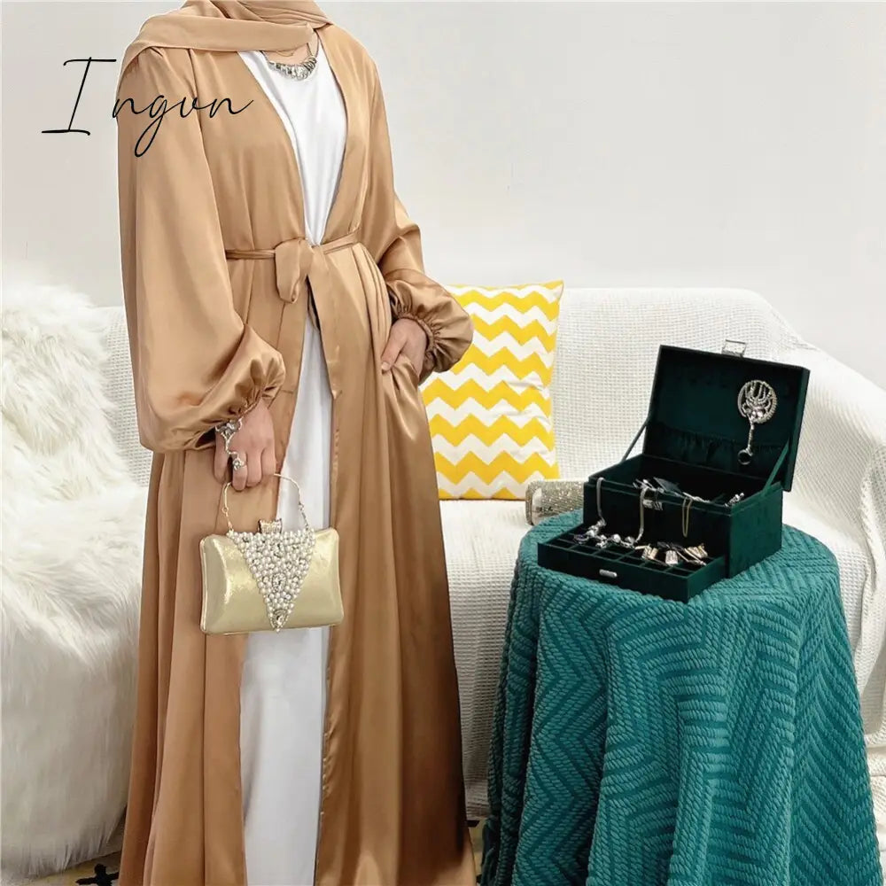 Ingvn - 2023 Summer Puff Sleeve Muslim  Abaya Women Dress Elegant Modest Morocco Party Long Dress Islamic Turkey Dubai Eid Ramadan Jubah Robe