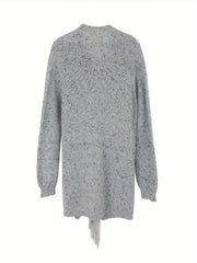Stylish Fringe Hem Poncho Cardigan - Women's Elegant Long Sleeve Cross Hem Cardigan for Fall & Winter - Soft, Cozy, and Versatile Winter Wear with Button Front and Chic Design