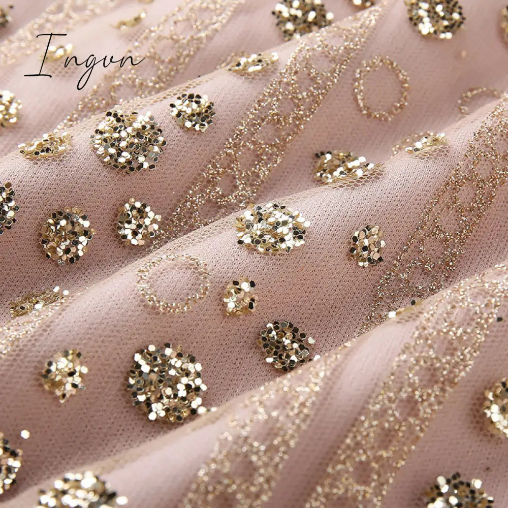 Ingvn - Sequined Mini Dress Deep V Neck Luxury Shiny Long Sleeve Women Sexy Elegant Party Clubwear Evening Bodycon Dress For Women Robe